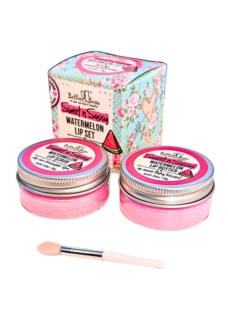 Bella and Bear - Sweet n Sassy Watermelon Lip Set, Juicy Scrub and Lip Butter - Xmas Gift for Women and Teens 2 x 0.6 oz - Image 1
