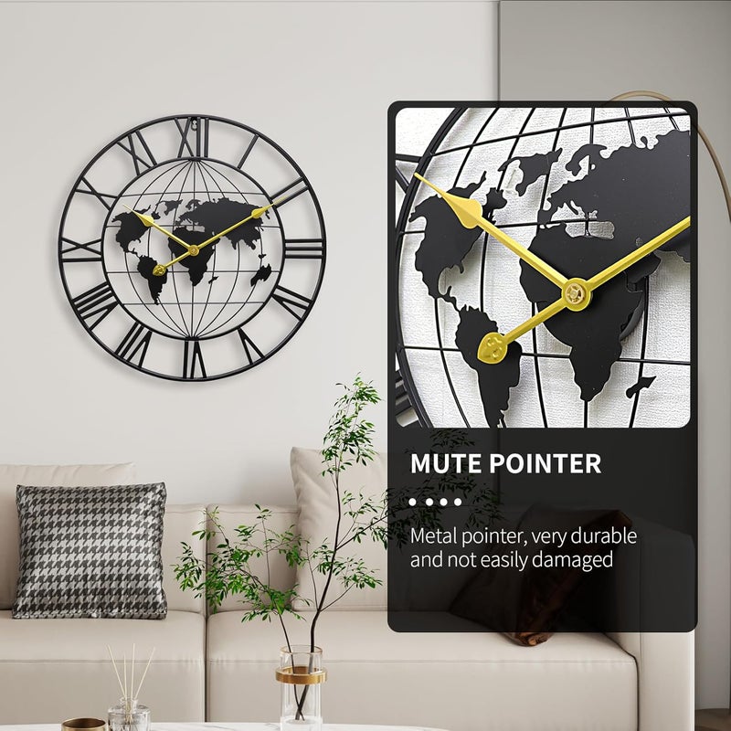 KEQAM Space saving design picks Large World Map Wall Clock,Metal Minimalist Modern Clock, Round Silent Non-Ticking Battery Operated Wall Clocks for Living Room/Home/Kitchen/Bedroom/Office/School Decor (24 Inch) Modern color selections - Image 5