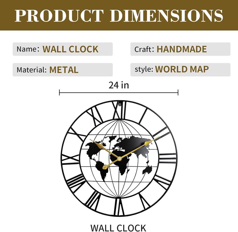 KEQAM Space saving design picks Large World Map Wall Clock,Metal Minimalist Modern Clock, Round Silent Non-Ticking Battery Operated Wall Clocks for Living Room/Home/Kitchen/Bedroom/Office/School Decor (24 Inch) Modern color selections - Image 3