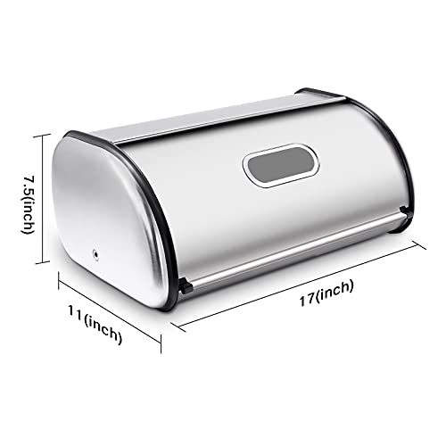 wondihao Stainless Steel Bread Box for Kitchen Countertop, Extra Thick Sturdy Bread Storage Container Large Bread Keeper Roll Up Style， Capacity Bread Keeper, 17 x 11 x 7.5 Inches - Image 3
