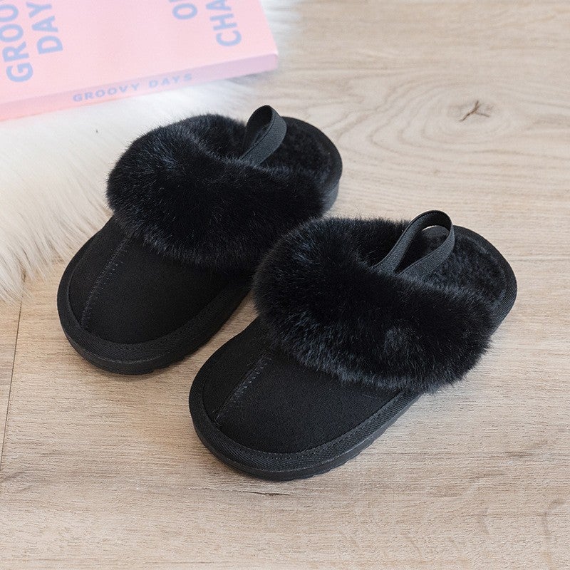 2024 Kids Fashion Furry Shoes Winter Korean Cotton Slippers Black 