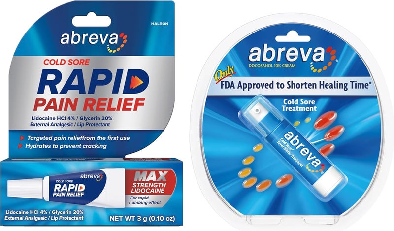 abreva Bundle of Abreva Cold Sore Treatment Rapid Pain Relief Cream  1 Tube 3 Grams  Abreva 10 Percent Docosanol Cold Sore Treatment Treats Your Fever Blister in 25 Days  007 oz Pump - Image 1