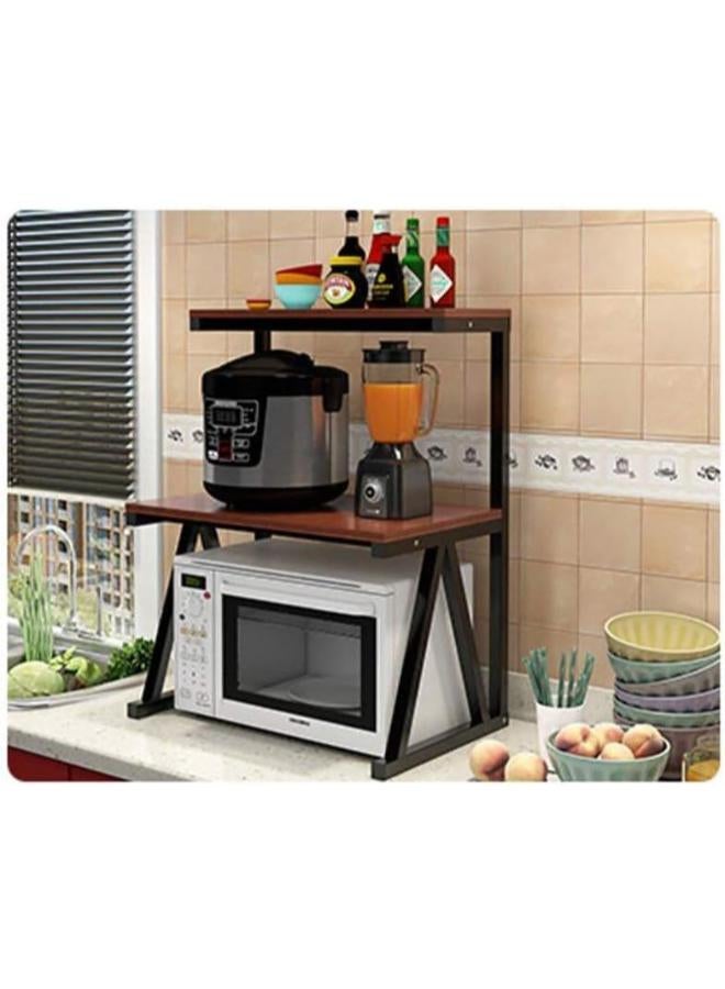 2-Tier Multifunctional Microwave Oven Rack for Table, Wooden and Metal Kitchen Shelf, Size: 60x38x75cm by SCAFA 