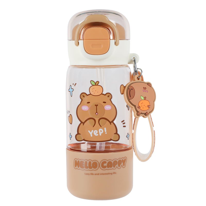 Lebaley Capybara Water Bottle with Lid Keychain - 420ml/15oz Cute Water Bottles with Straw and Leak Proof Locking Lid, Bpa-free Plastic Kids Water Bottle for Boys Girls Outdoor Sports Capybara Stuff - Image 1