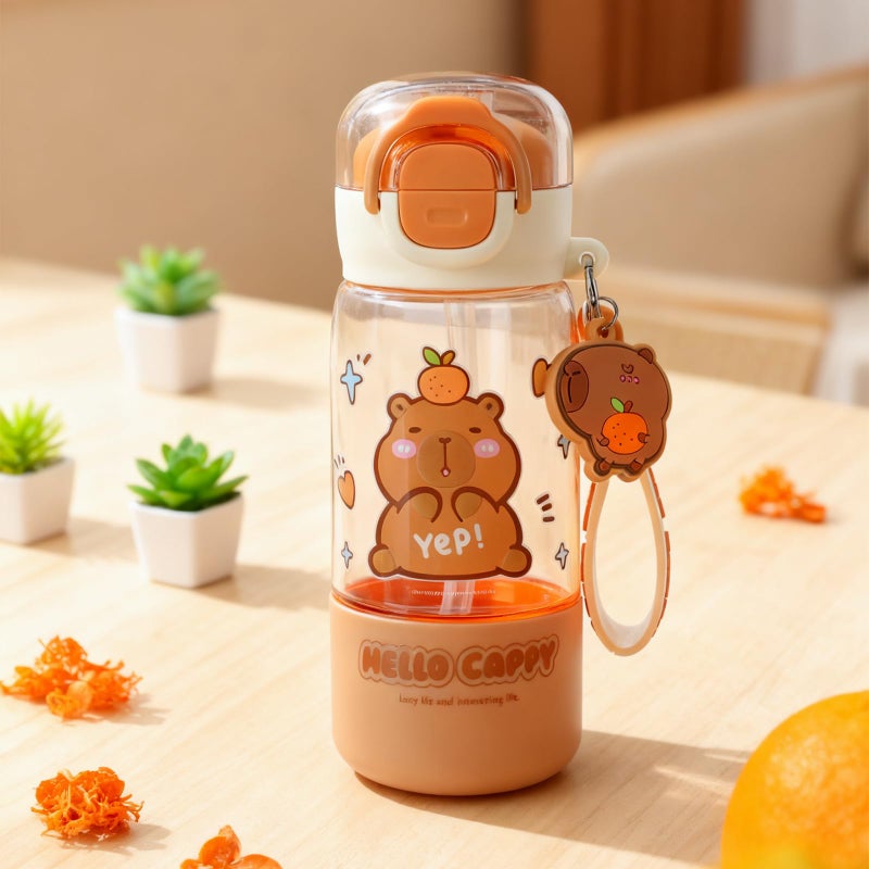 Lebaley Capybara Water Bottle with Lid Keychain - 420ml/15oz Cute Water Bottles with Straw and Leak Proof Locking Lid, Bpa-free Plastic Kids Water Bottle for Boys Girls Outdoor Sports Capybara Stuff - Image 4