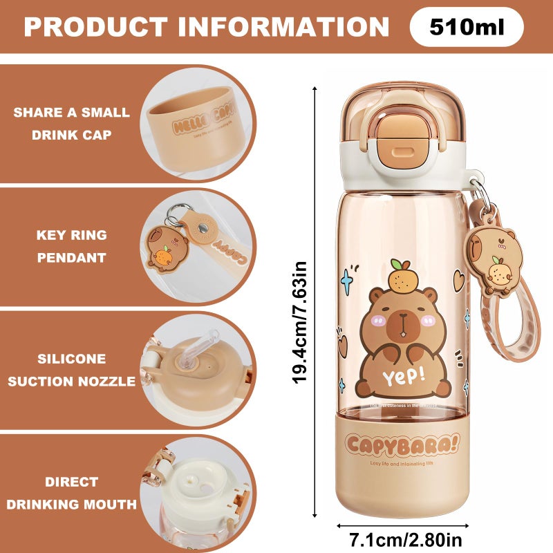 Lebaley Capybara Water Bottle with Lid Keychain - 420ml/15oz Cute Water Bottles with Straw and Leak Proof Locking Lid, Bpa-free Plastic Kids Water Bottle for Boys Girls Outdoor Sports Capybara Stuff - Image 3
