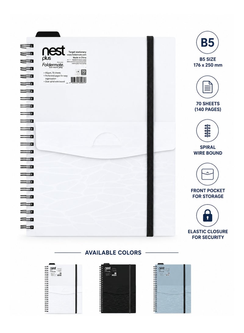 Foldermate 1-Piece Nest Plus Spiral Lined Notebook B5 Size With Front Pocket Assorted Colours - Image 1