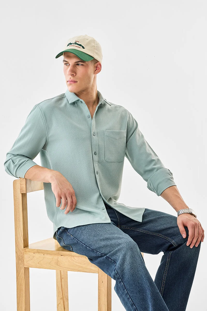 SNITCH Light Green Textured Long Sleeve Regular Fit Shirt