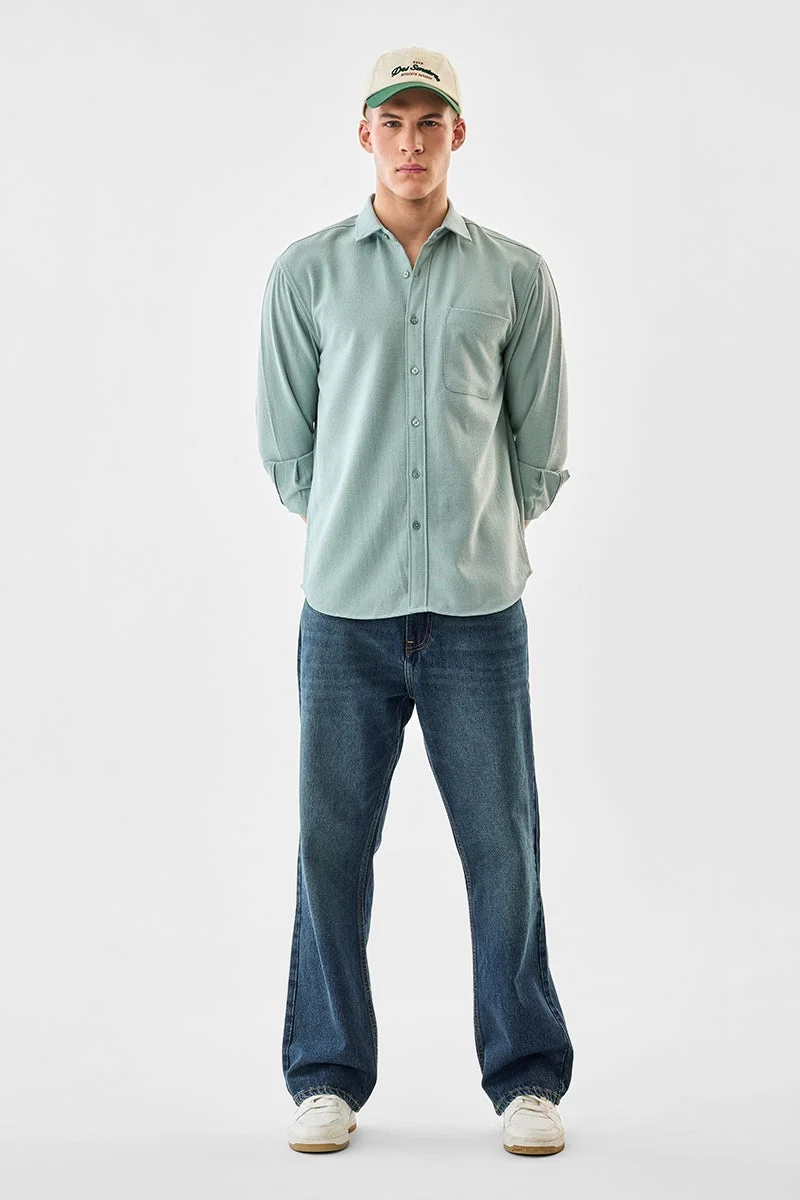 SNITCH Light Green Textured Long Sleeve Regular Fit Shirt