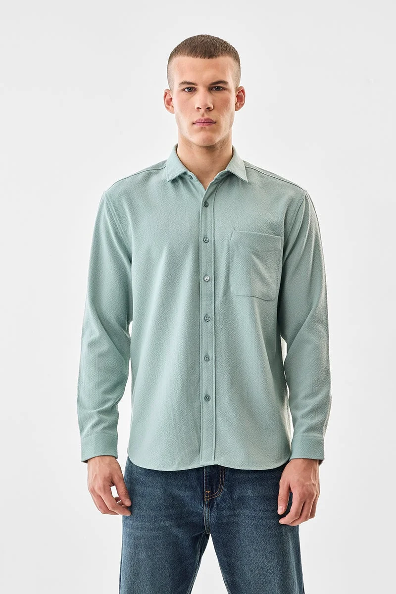 SNITCH Light Green Textured Long Sleeve Regular Fit Shirt