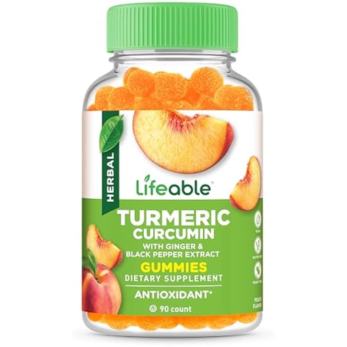 Lifeable Turmeric Curcumin with Ginger & Black Pepper Extract – Great Tasting Natural Flavor Gummy –Vegetarian GMO-Free Supplement – 90 Gummies - Image 1