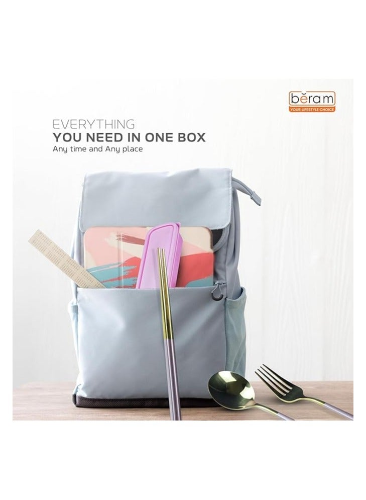 بيرام مجموعة أدوات المائدة بيرام تشوب فورك آند سبون – 4 قطع مع علبة تخزين (وردي) ملعقة، شوكة، عيدان طعام (Chopsticks) بمقابض أنيقة غير قابلة للانزلاق | مجموعة أدوات مائدة قابلة لإعادة الاستخدام للاستخدام في المنزل، المكتب، السفر، والمطاعم. - Image 5