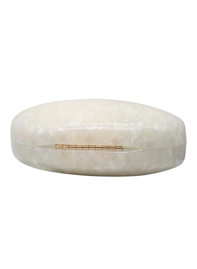 DEBIMY Women Acrylic Evening Clutch Chic Shell Purse Egg Handbag Marble Shoulder Crossbody Bag for Prom Cocktail Party, Pearl - Image 4