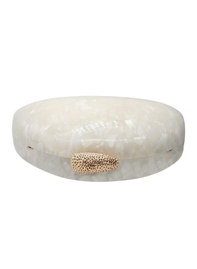 DEBIMY Women Acrylic Evening Clutch Chic Shell Purse Egg Handbag Marble Shoulder Crossbody Bag for Prom Cocktail Party, Pearl - Image 5