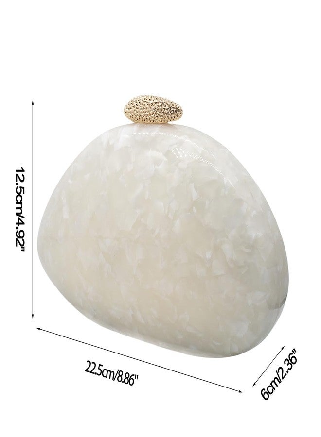 DEBIMY Women Acrylic Evening Clutch Chic Shell Purse Egg Handbag Marble Shoulder Crossbody Bag for Prom Cocktail Party, Pearl - Image 2