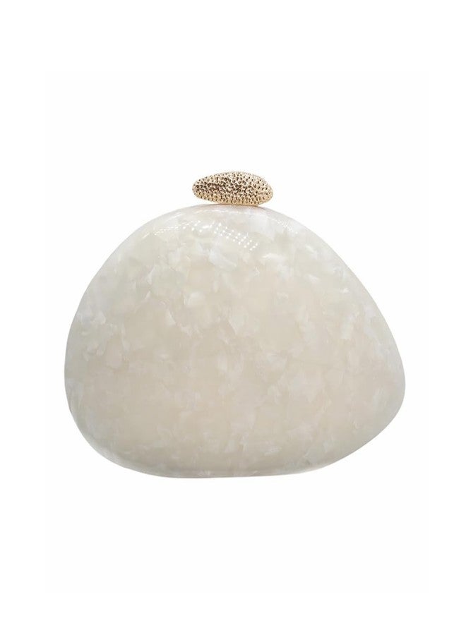 DEBIMY Women Acrylic Evening Clutch Chic Shell Purse Egg Handbag Marble Shoulder Crossbody Bag for Prom Cocktail Party, Pearl - Image 1