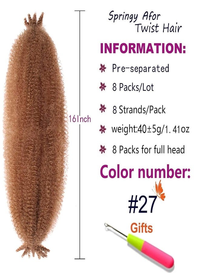 ZRQ 16 Inch Honey Blond Springy Afro Twist Hair For Distressed Soft Locs 8 Packs Pre-Separated Spring Twist Synthetic Marley Crochet Braiding Hair Extension For Women 8 Strands/Pack (27#) - Image 2
