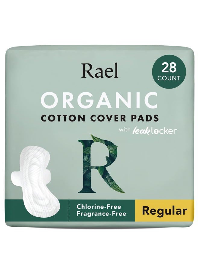 Rael Organic Cotton Cover Pads - Regular Absorbency, Unscented, Ultra Thin Pads with Wings for Women (Regular, 28 Count) - Image 1