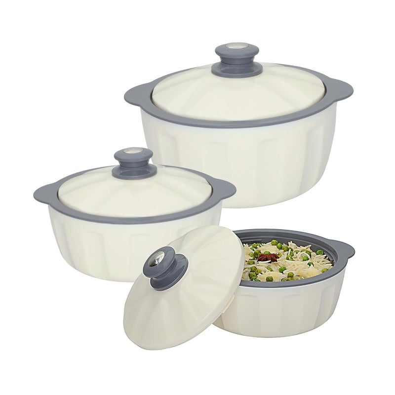 JAYPEE HOTFEAST Inner Stainless Steel Casserole Set of 3 with Lockable Lid80012001500 ml BPA Free Food Grade Serving Set Ideal for Warm Fresh Food ChapattiWhite - Image 1