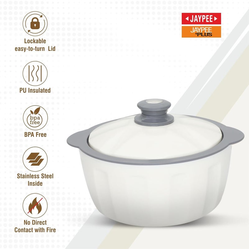 JAYPEE HOTFEAST Inner Stainless Steel Casserole Set of 3 with Lockable Lid80012001500 ml BPA Free Food Grade Serving Set Ideal for Warm Fresh Food ChapattiWhite - Image 2