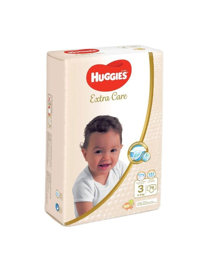 HUGGIES Extra Care Baby Diapers, Size 3, For 4 - 9kg Baby, Pack of 76’s
