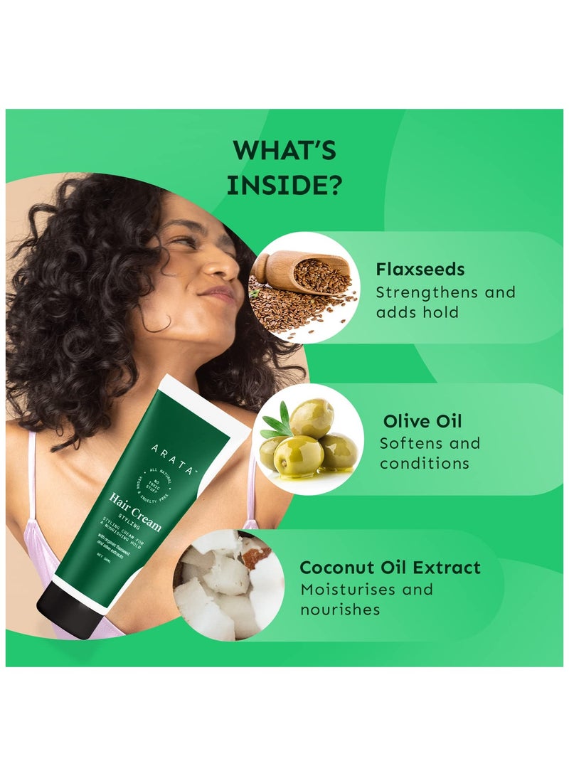 ARATA Arata Styling Hair Cream (50 ML) Boosts Moisture in Curly Hair Reduces Frizz and Tame Flyaways on Straight Hair Adds Soft Hold and Control to Short Hair - Image 2
