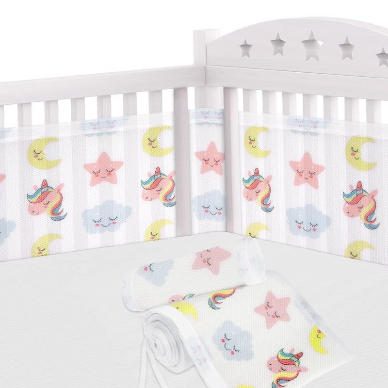 Aolso Cot Bumper, 2Pcs Breathable Mesh Cot Liner, Crib Rail Cover Baby Crib Bumper, Baby Boys Girls Nursery Breathable Crib Bed Liner Bumper (Unicorn - Image 1
