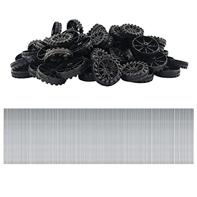 EUDAX 300 PCS 30mmx8mm Plastic Roll 2mm Dia Shaft Toys Wheel and 2mmx100mm STEM Shaft Round Rod Axles for DIY Toy RC Car Truck Boat Helicopter Model Part Building Projects (Black) - Image 4