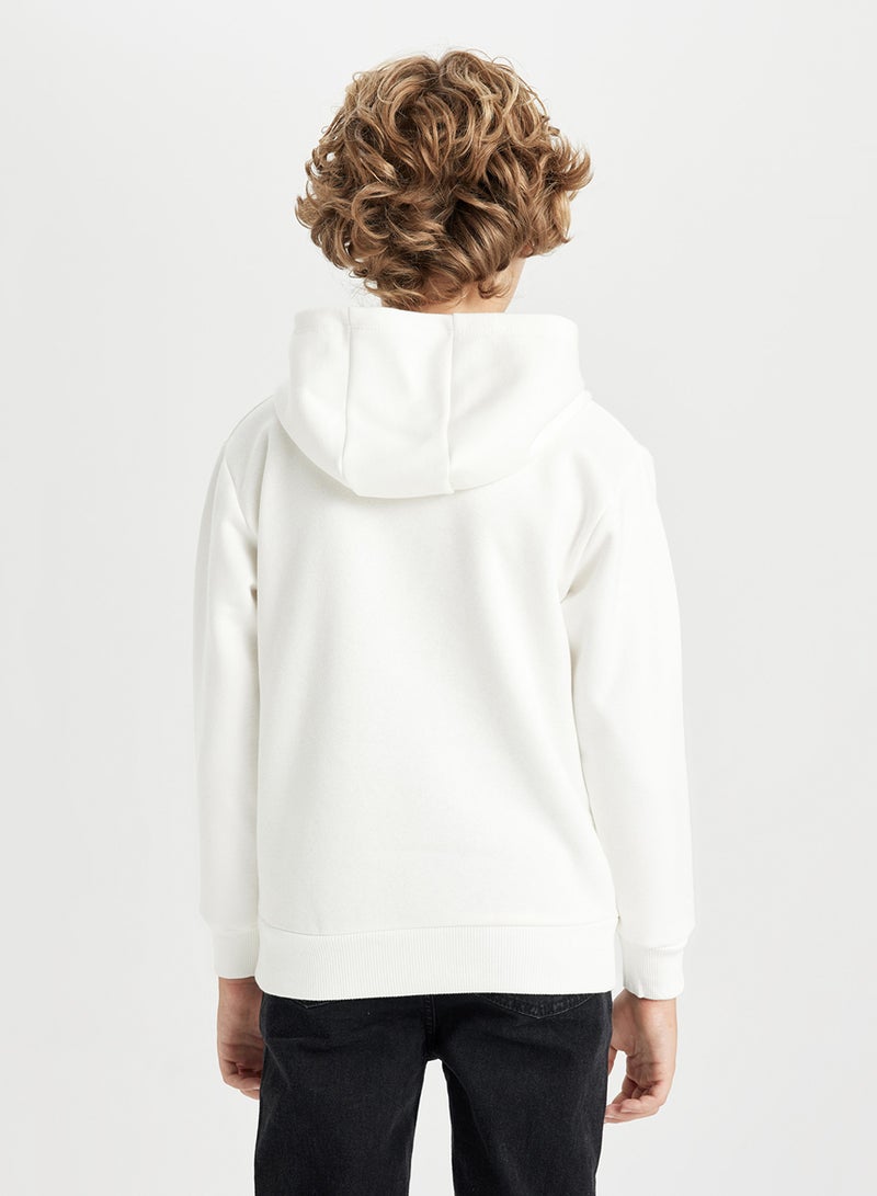 DeFacto Ecru Hooded Slogan Printed Thick Sweatshirt  - Image 2