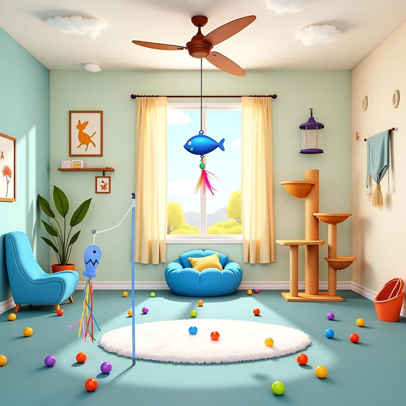 Nlinlin Blue Cat Wand Kitten Teaser Stick Portable Cat Teaser Fish Design Safe Colorful Balls Cats Feather Toys - Image 4