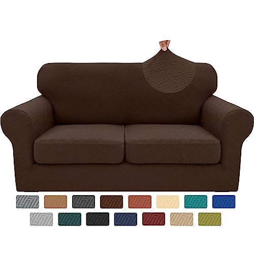 XINEAGE 2025 New 3 Pieces Couch Covers for 2 Cushion Sofa Super Stretch Loveseat Slipcover Pet Dog Universal Slip Cover Anti Slip Love Seat Furniture Protector Coffee 5569