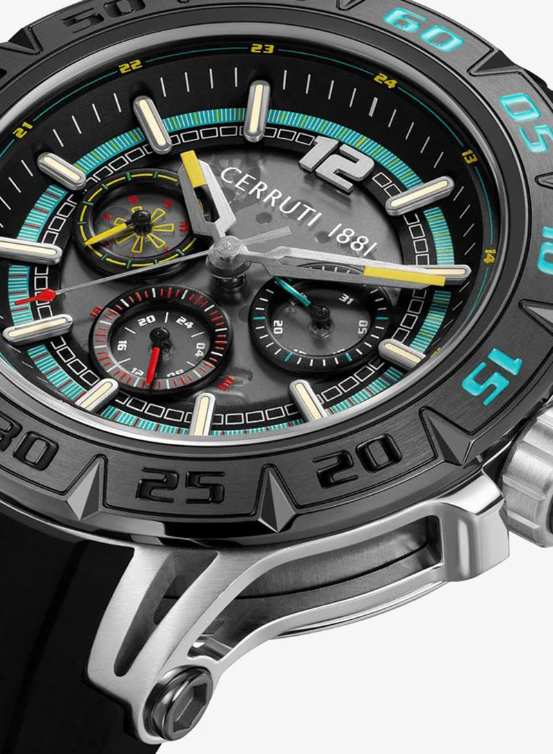 CERRUTI 1881  Velletri Men's 45.5 Multifunction Watch Black Smoke Transparent Dial, Silicone Strap for Men | Best Price UAE