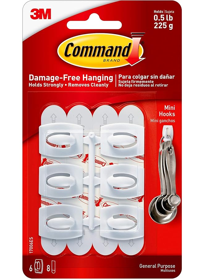 Command Small Hooks Holds 225 Gr. Eachhook White Color Organize Decoration No Tools Holds Strongly Damage Free Hanging 6 Hooks + 8 Strips Pack  - Image 1