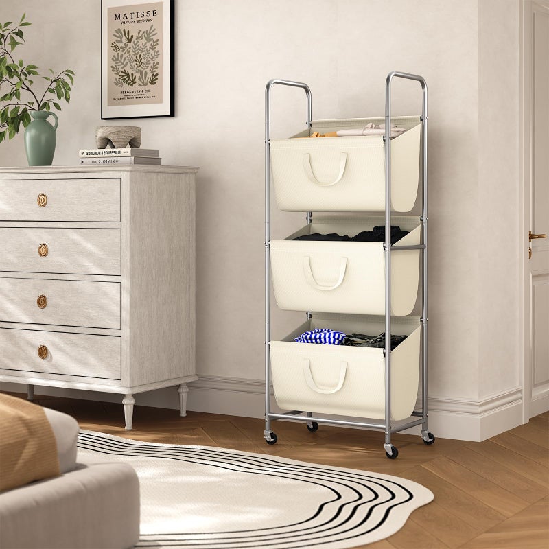 ELYKEN 120L Vertical Rolling Laundry Hamper with Removable Bags, 3 Section Laundry Baskets with Wheels, Space-Saving 3 Tier Laundry Sorter for Small Spaces, Dorm, Bedroom, Bathroom, Laundry Room - Image 2