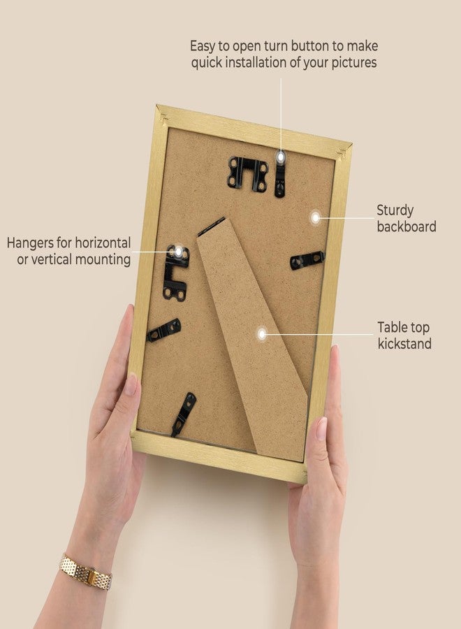 أوير مجموعة إطارات صور AUEAR، مقاس 6x8، مكونة من 3 قطع، مع إطار داخلي لمقاس 4x6 أو 6x8 بدون إطار داخلي، إطارات صور من الخشب المصنّع مع زجاج شبكي، للعرض على الحائط أو سطح الطاولة (ذهبي) - Image 5