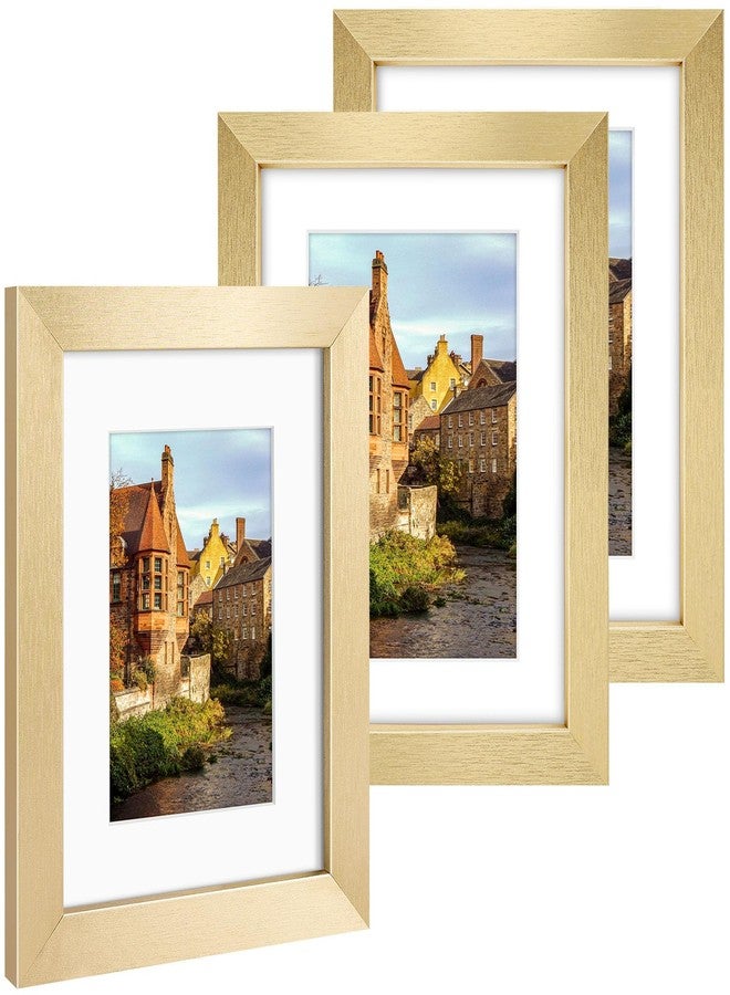 أوير مجموعة إطارات صور AUEAR، مقاس 6x8، مكونة من 3 قطع، مع إطار داخلي لمقاس 4x6 أو 6x8 بدون إطار داخلي، إطارات صور من الخشب المصنّع مع زجاج شبكي، للعرض على الحائط أو سطح الطاولة (ذهبي) - Image 1