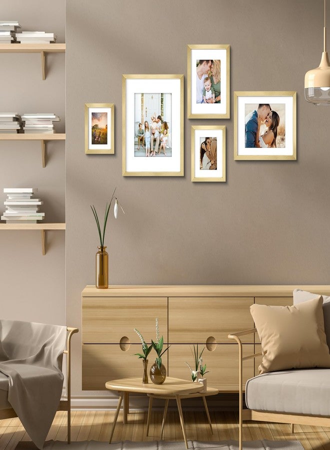 أوير مجموعة إطارات صور AUEAR، مقاس 6x8، مكونة من 3 قطع، مع إطار داخلي لمقاس 4x6 أو 6x8 بدون إطار داخلي، إطارات صور من الخشب المصنّع مع زجاج شبكي، للعرض على الحائط أو سطح الطاولة (ذهبي) - Image 2