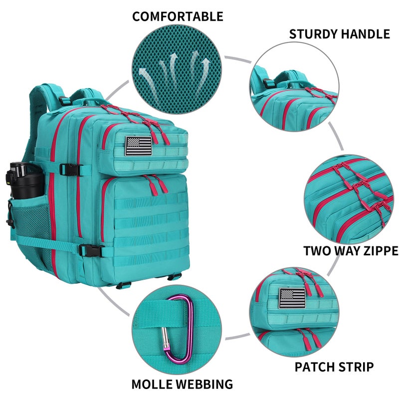 Lovelinks21 25L Tactical Military Backpack Small Travel Rucksack for Men and Women Assault Pack Bug Out Bag Molle Daypack Gym Backpack with Bottle Holder (Neon Teal) - Image 4