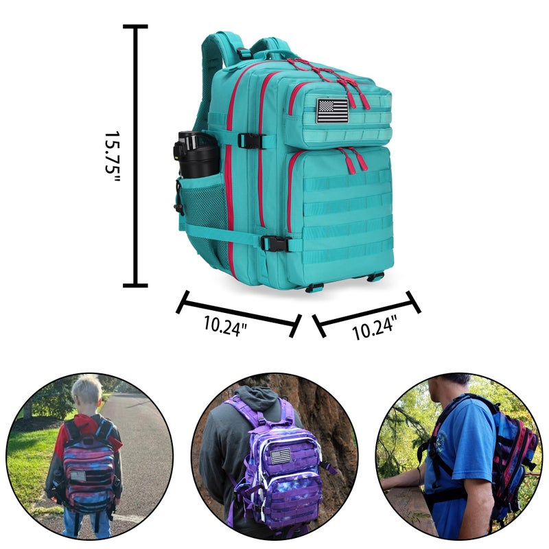 Lovelinks21 25L Tactical Military Backpack Small Travel Rucksack for Men and Women Assault Pack Bug Out Bag Molle Daypack Gym Backpack with Bottle Holder (Neon Teal) - Image 2