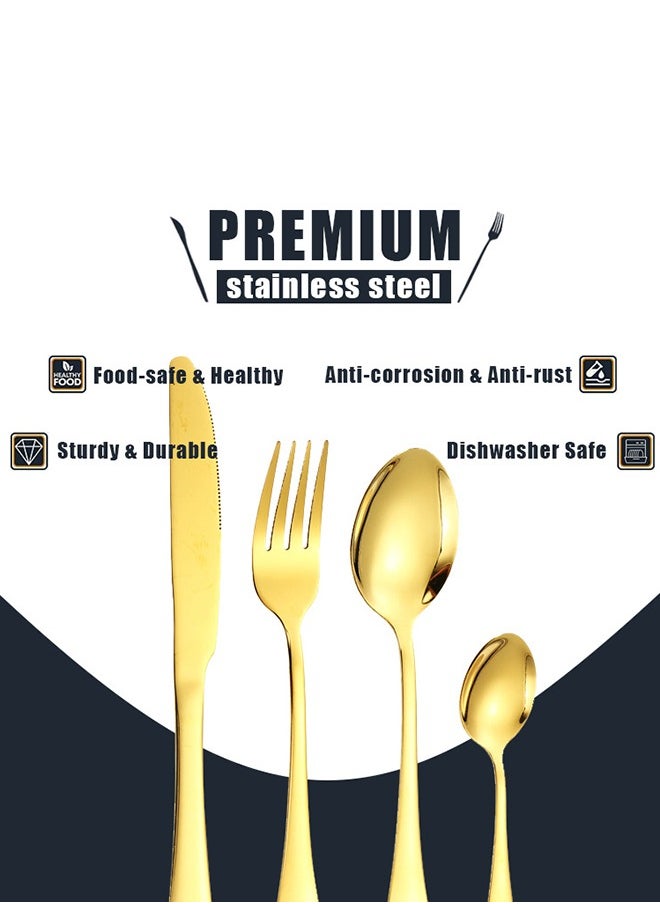 wowofa 24 Pieces Cutlery Set with Holding Stand, Stainless steel material， Including Knife,Fork,Spoon,Teaspoon (Golden)，Suitable for 6 people, household kitchen dining table utensils, dinner use, dishwasher safety，Convenient storage  - Image 4