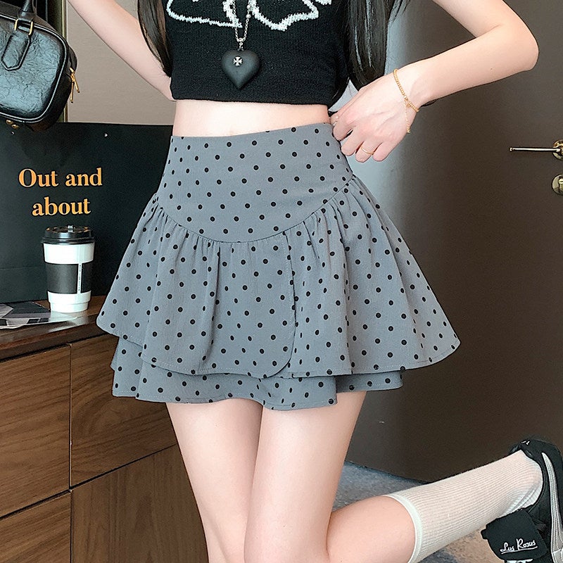 High Waist Polka Dot A-Line Mini Skirt - Image 2