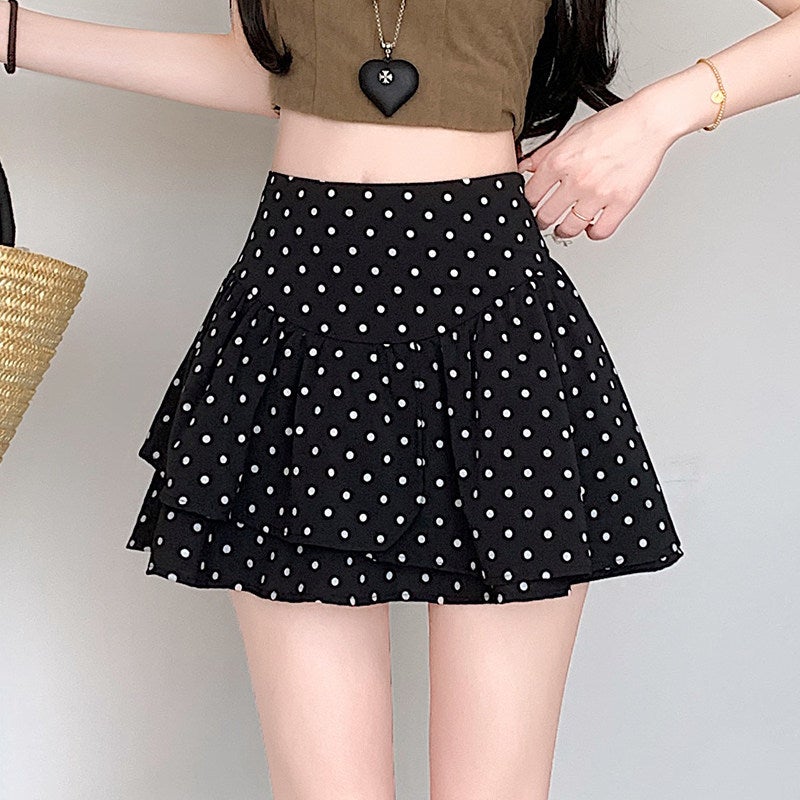 High Waist Polka Dot A-Line Mini Skirt - Image 3