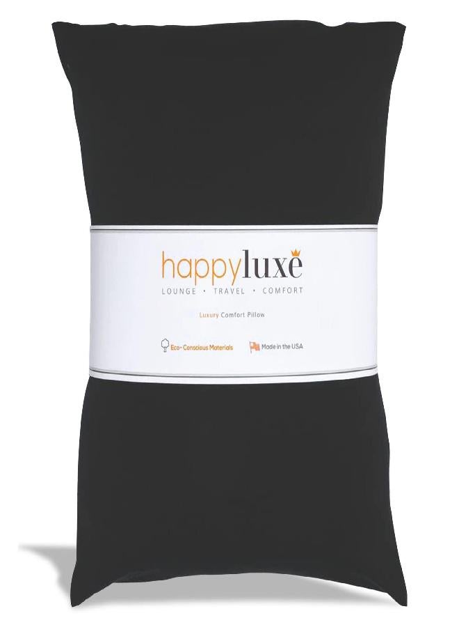 Happyluxe وسادة السفر هابي لوكس أوديسي للرحلات الطويلة - ناعمة، صغيرة، بديل للريش والفوم الذاكرة. 17 × 13 بوصة - مصنوعة في الولايات المتحدة الأمريكية، وسادة طائرة سوداء داكنة للبالغين للنوم، التخييم أو القيلولة. - Image 1