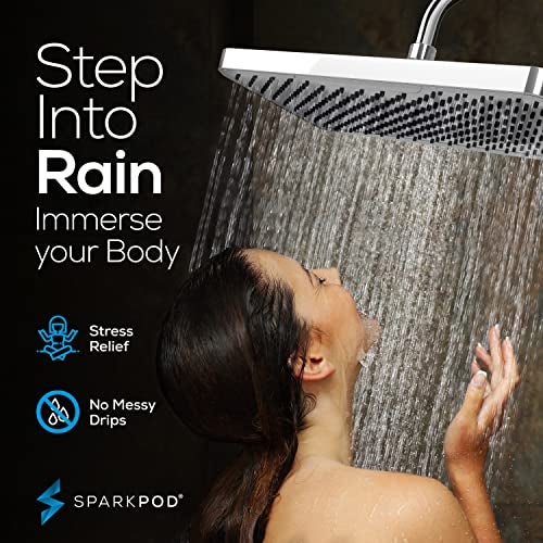 SparkPod 12 Inch Rectangle Rain Shower Head - Ceiling or Wall Mount Rainfall Shower Head - Large Coverage Showerhead - Brass Ball Joint with 360° Adjustment - 1-Min Install (Luxury Polished Chrome) - Image 2