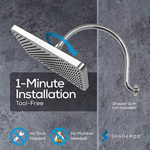 SparkPod 12 Inch Rectangle Rain Shower Head - Ceiling or Wall Mount Rainfall Shower Head - Large Coverage Showerhead - Brass Ball Joint with 360° Adjustment - 1-Min Install (Luxury Polished Chrome) - Image 5