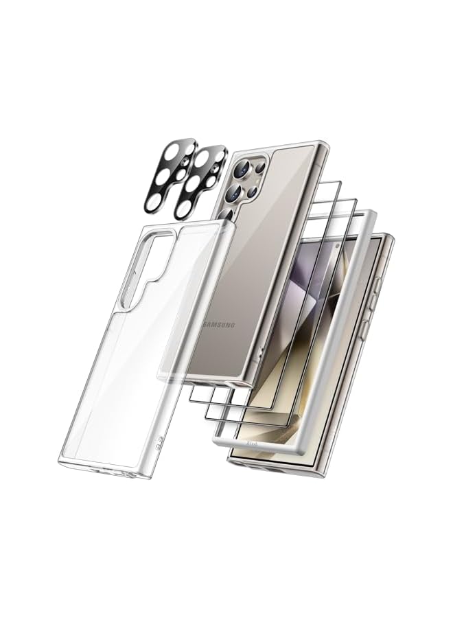 جي تيك حافظة JETech 5 في 1 لهاتف Samsung Ga laxy S24 Ultra 5G مع عبوتين لكل واقي شاشة من الزجاج المقوى وواقي عدسة الكاميرا، غطاء هاتف ممتص للصدمات غير أصفر اللون (شفاف) - Image 1