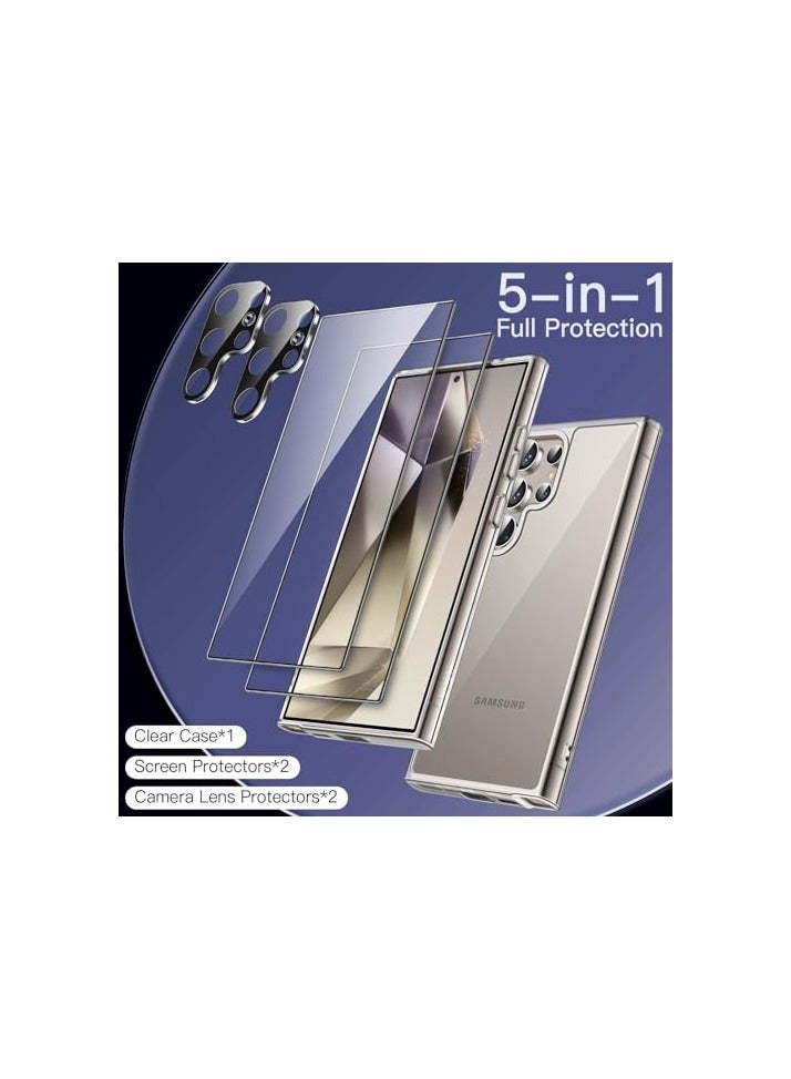 جي تيك حافظة JETech 5 في 1 لهاتف Samsung Ga laxy S24 Ultra 5G مع عبوتين لكل واقي شاشة من الزجاج المقوى وواقي عدسة الكاميرا، غطاء هاتف ممتص للصدمات غير أصفر اللون (شفاف) - Image 3