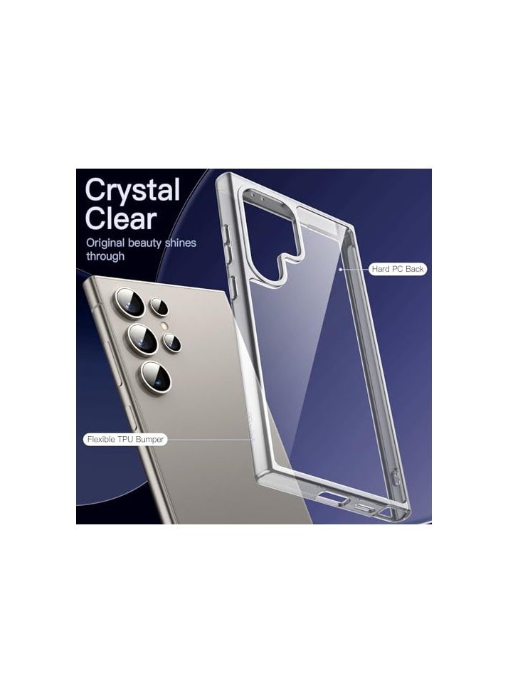 جي تيك حافظة JETech 5 في 1 لهاتف Samsung Ga laxy S24 Ultra 5G مع عبوتين لكل واقي شاشة من الزجاج المقوى وواقي عدسة الكاميرا، غطاء هاتف ممتص للصدمات غير أصفر اللون (شفاف) - Image 4