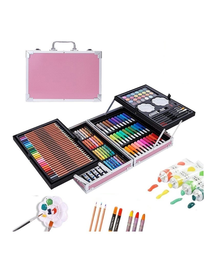Bukela 145-Piece Art Supplies Set, Portable Drawing Art Kits Include Water Color Crayon, Oil Pastels, Sketch Pencil, Eraser and More, Deluxe Art Drawing Set for Beginner and Serious Artists (Pink) - Image 1