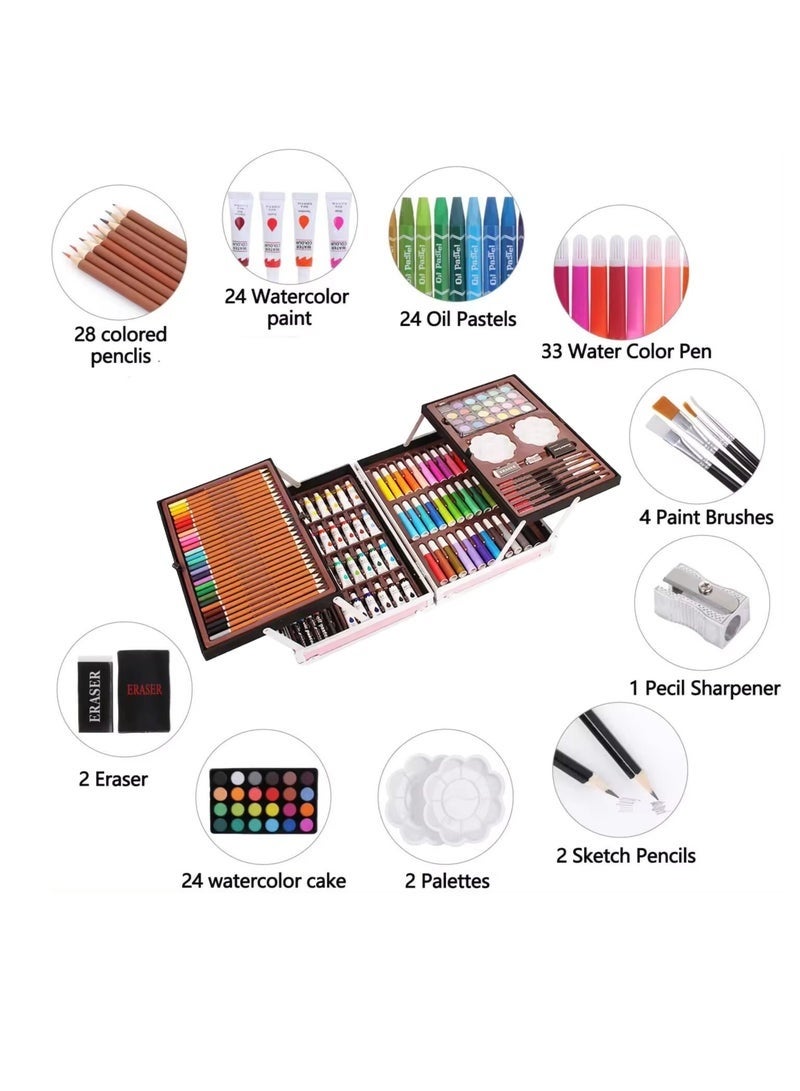 Bukela 145-Piece Art Supplies Set, Portable Drawing Art Kits Include Water Color Crayon, Oil Pastels, Sketch Pencil, Eraser and More, Deluxe Art Drawing Set for Beginner and Serious Artists (Pink) - Image 2